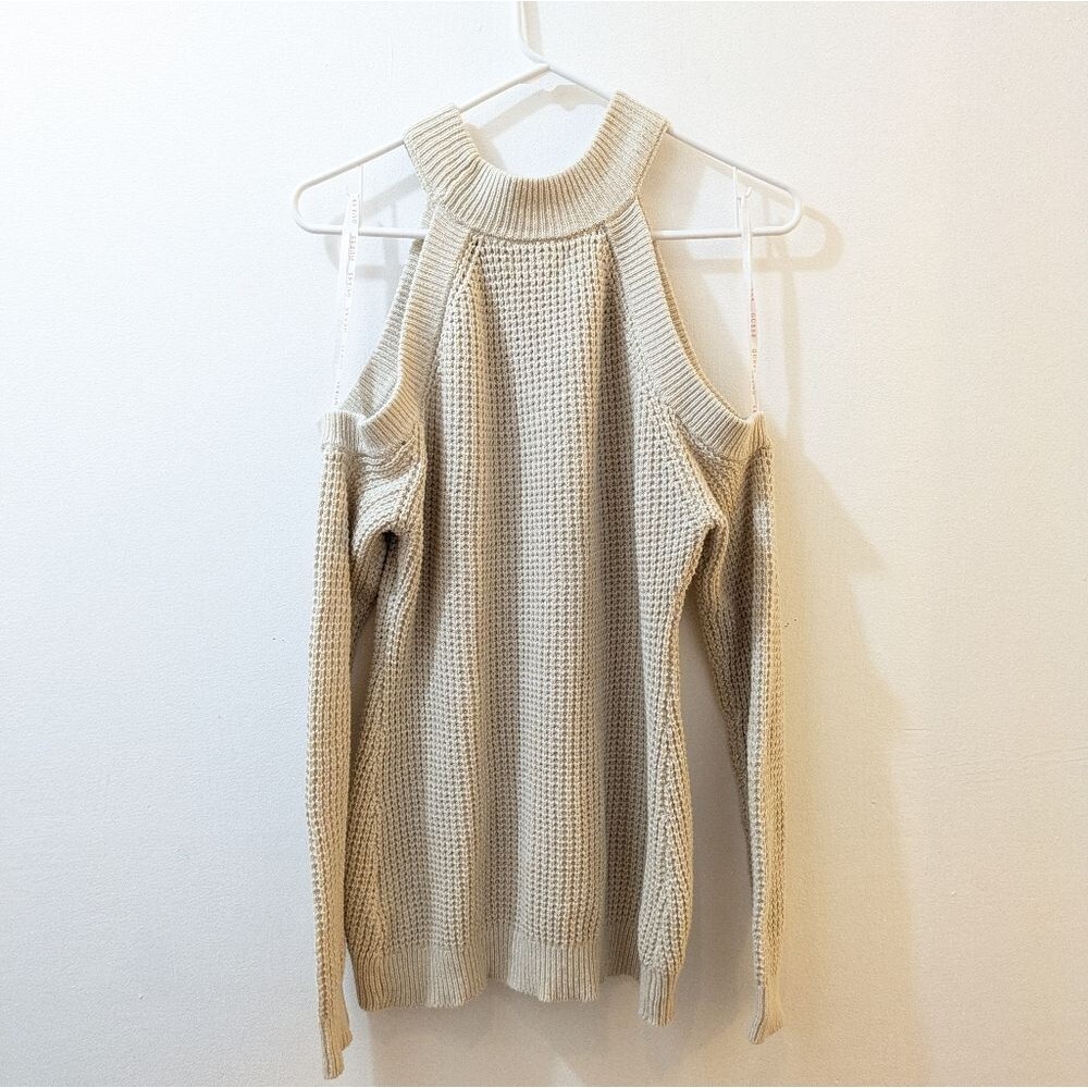GUESS Kailyn Sweater Beige Knit Cut Out Top, Womens XS